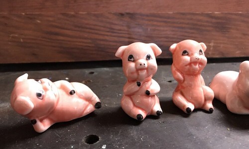 5 Vintage Miniature Bone China  Pink Pigs