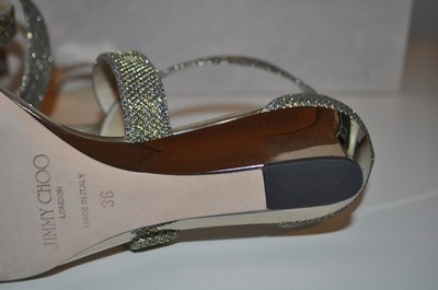 Pre-owned Jimmy Choo $675+  Chiara Strap Light Bronze Glitter Wedge Sandal Shoe Eur 36