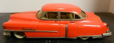 Vintage Kosuge Marusan Red Cadillac Friction Tin Car PT 28-373673 Very Good Cond