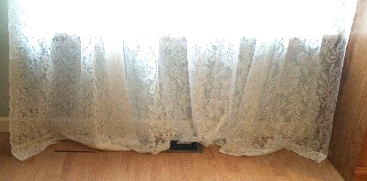 Vig. Beautiful Pair Sheers/Curtains Window Floral Appendix & Bobbin Lace