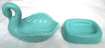 Vintage Andre Richard 2 Aqua Soap Trinket Dishes 1981 Label On One Of The Dishes