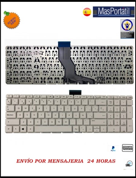 Clavier Espagnol Neuf Portable Hp Pavilion 15-Bw056ns 15-Bw057ns Blanc Tec12