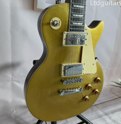 Gold Top LP Electric Guitar 2H Pickups Yellow Pickguard T-O-M Bridge  Fast Ship