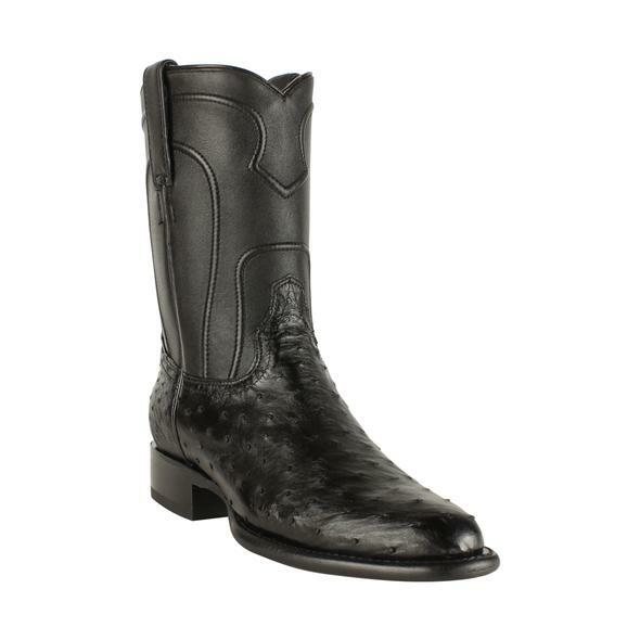 Pre-owned Los Altos Boots Los Altos Genuine Black Full Quill Ostrich Roper Boots Round Toe Handmade