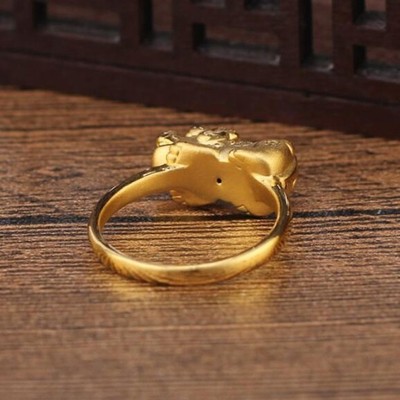 Pre-owned Yuxi 999 Pure 24k Yellow Gold Ring 3d Hard Gold Lucky Pixiu Baby Pattern Us Size Us 7
