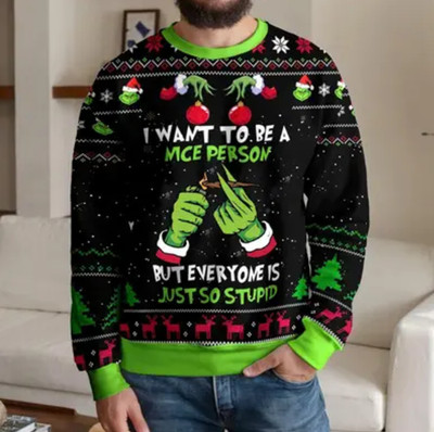 The Grinch I Want To Be A Nice Person Ugly Sweater, Santa Xmas new 3d