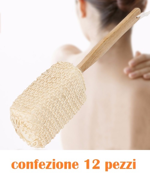 Set 12 Pezzi Spugna Spazzola Doccia In Fibre Vegetali Con Manico In Legno sus