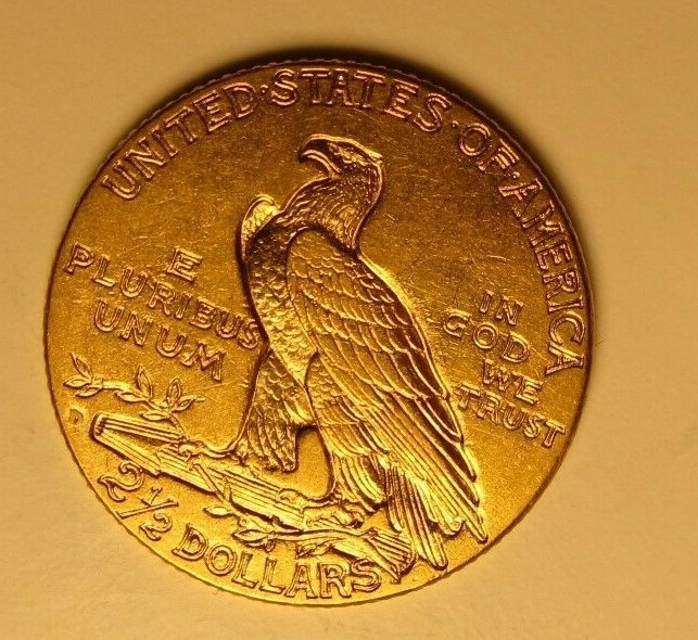 1925-D $2.50 Indian Quarter Eagle Gold Coin, Choice AU