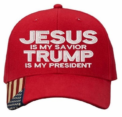 Jesus is my savior Trump is my President Red Flag Brim Embroidered Adj Trump Hat