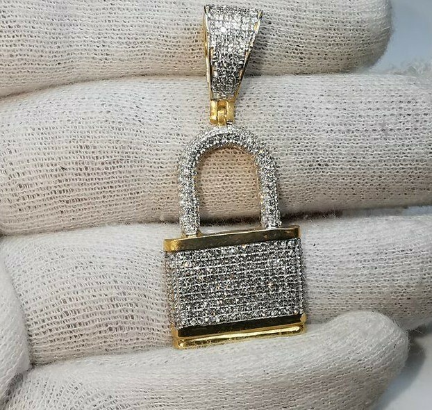 Pre-owned Online0369 1.16ct Tester Passing Moissanite Unisex Lock Charm Pendant 925 Silver Gift In White