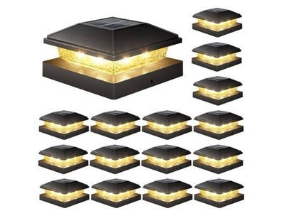 4x4 Solar Fence - Post Cap Lights 16pack Outdoor Waterproof, Black Deck Post ...
