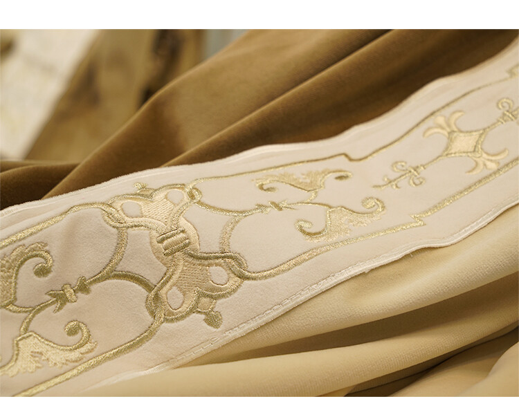 luxury French beige coffee velvet thick cloth blackout curtain tulle drape C925