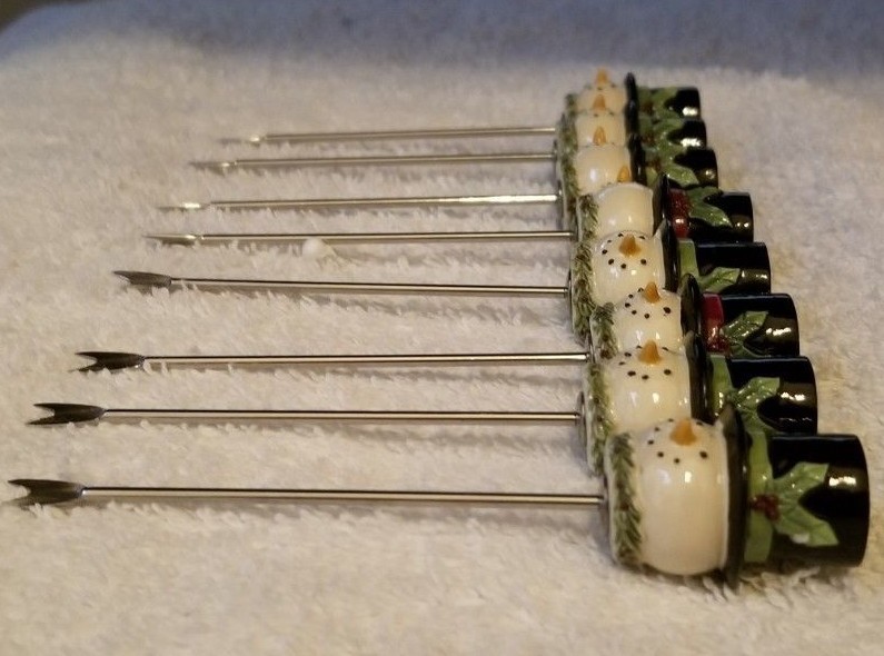 New Grassland Roads Christmas Snowmen Appetizer Picks - Set of 8