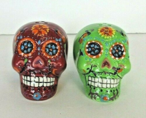 Day of the Dead Sugar Skull Halloween Talavera Salt and Pepper Shaker Set