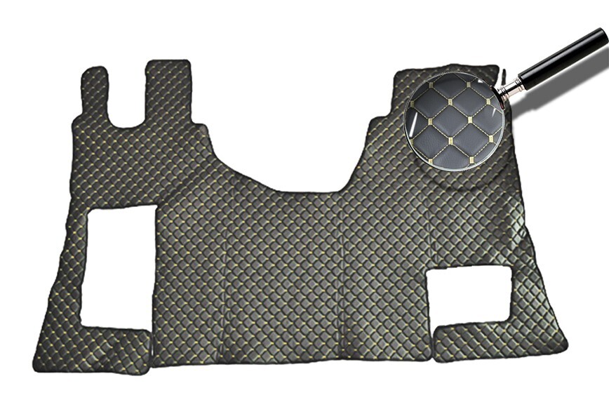 Lot De 2 Panneaux De Porte + Tapis Tableau De Bord En Cuir écologique Noir Coutures Jaunes Pour Mercedes Actros MP4 (conduite à Gauche) - 13