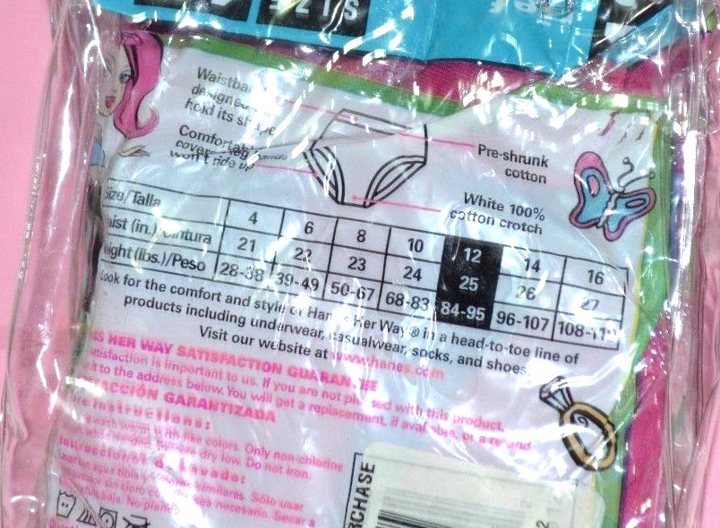 Hanes Girls Brief Panties Pantie Underwear Kids Cotton Size 12 6 Pair Pack *New*