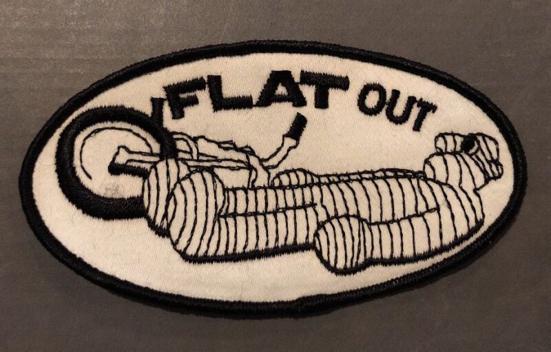 NOS Vintage Patch Flat Out Biker Funny Rat Hot Rod Racing Motorcycle Dirt