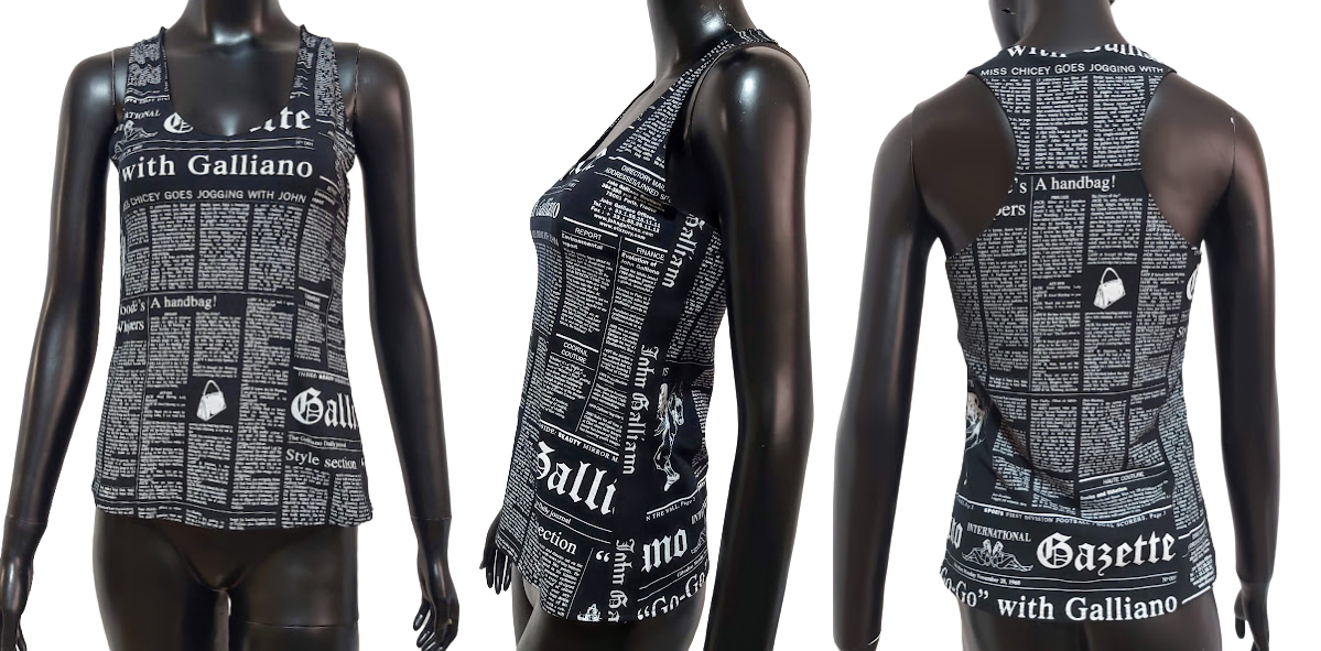 ❤️John Galliano Gazette Newspaper Logo Tank Top ,Black,new