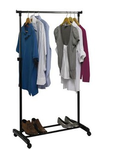 Adjustable Height Clothes Tidy Hanging Rail On Wheels With Shoe Rack