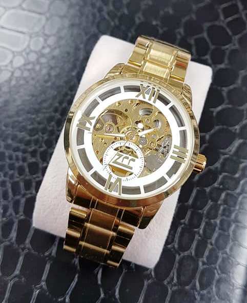 Orologio Da Polso Zcc Romani Uomo Automatico Meccanico Casual Oro Bianco lac