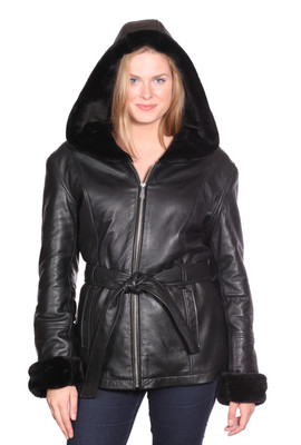 Pre-owned Reed Women's Parka Geniune Leather Butter Soft Fully Lined Fur With Hood Soft In Black