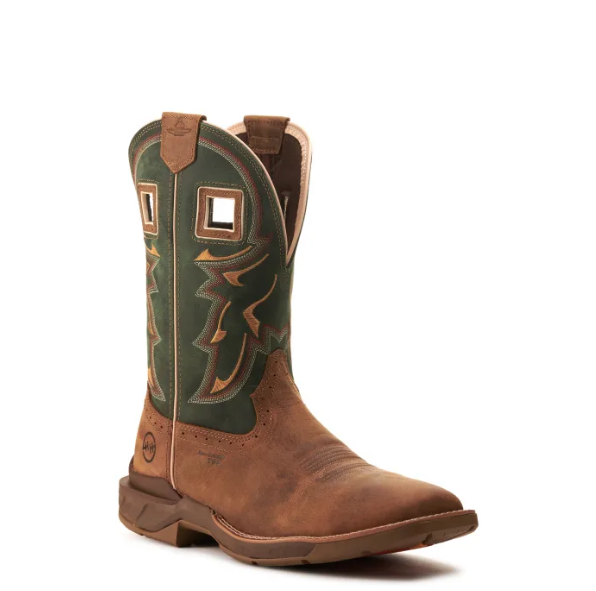 Men's Tan and Evergreen Leather Square Toe Work Boots-5 day delivery