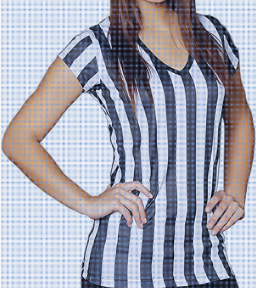 Mato & Hash Womens V-Neck Referee Waitress Shirt Bar Black White Stripe Size M