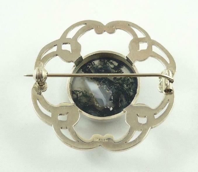 Vintage Sterling Silver & Moss Agate Scottish / Celtic Brooch or Pin