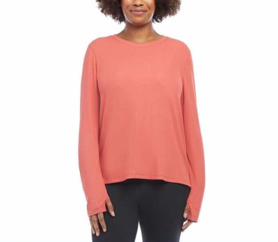 Danskin Ultimate Rib Long Sleeve Top Women's Large Mineral Red Coral Shirt