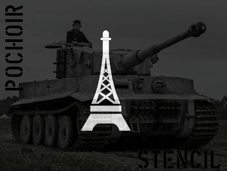 Pochoir Stencil Marquage  Panzer 23rd. 12cm  .  Jeep Willys 