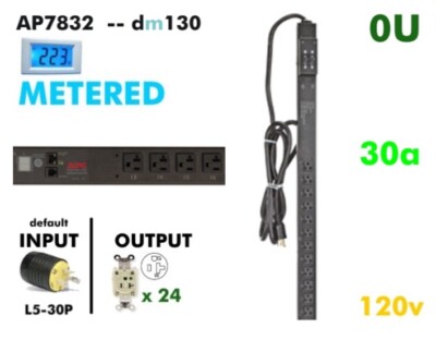 APC AP7832 Metered PDU 0U 30A 120V (24x) 5-20R Outlets L5-30P Input Server Rack