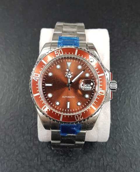 Orologio Da Polso Zcc Submariner Uomo Automatico Subacqueo Acciaio Marrone lac