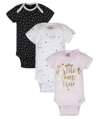 Gerber Baby Girl 3-Piece ORGANIC ''Dream Come True' Onesies Size 3-9M