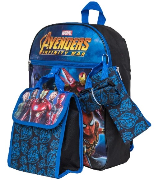 5 Pc Avengers Infinity War Backpack Set w/ Lunch, Pouch, Cinch, Water Bottle NWT