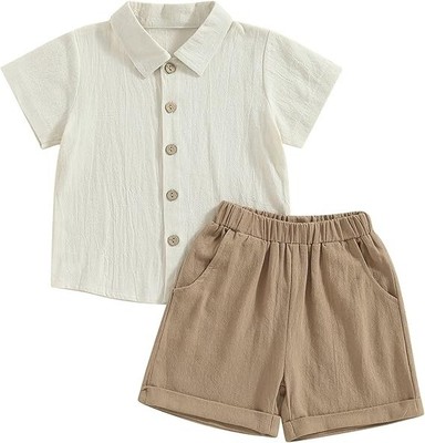 Baby Boy Girl Summer Clothes Toddler Cotton Linen Short Sleeve Button Up Dress