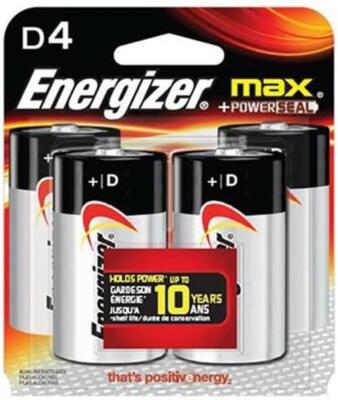 4-Pack Energizer Max D D4 1.5V Alkaline Batteries + Powerseal Exp. 12/26 / 17z