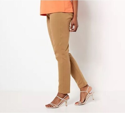 Susan Graver Petite Weekend Premium Stretch Slim-Leg Pants-Carmel, Petite Medium