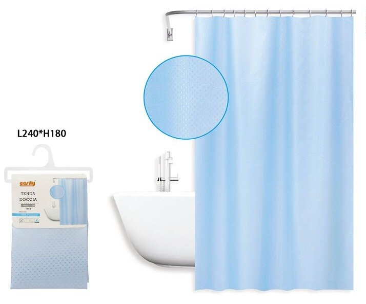 Tenda Doccia AntiMuffa Impermeabile 240x180cm Con Anelli Bagno Azzurra Rombi dfh