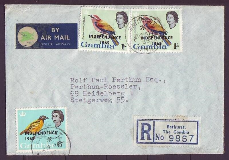 q7274/ Gambia Registered Airmail Bird Cover t/Germany 1965
