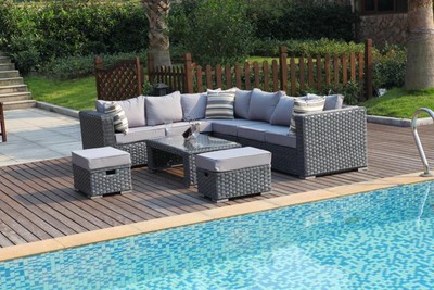 Yakoe 8 Seater Rattan Corner Sofa Set Conservatory Patio 