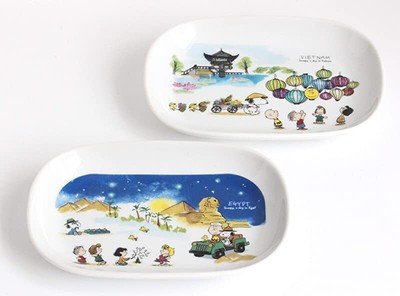 Peanuts Snoopy Elliptical Plate Dish Egypt & Vietnam Set Japan Limited +Track