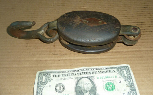 Vintage Nautical Block,Pulley,Old Ship,Dock Loading Tool,A.9-1/4",Bronze Roller