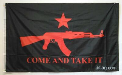 3X5 BLOOD RED COME AND TAKE IT 2ND AMENDMENT NRA FLAG GROMMETS 100D PREMIUM