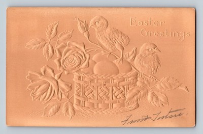 Holiday Baby Chicks Eggs Embossed Easter Postcard