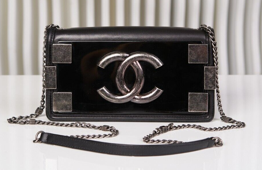 VERIFIED Authentic CHANEL Black Quilted Lambskin Boy Brick