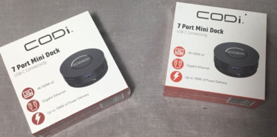 2 New CODi 7 Port Mini USB-C Connectivity Docking Stations New