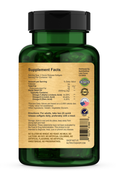 Hemp Oil Capsules | 200,000 mg Per Bottle | 200 Softgels | Max Potency | Non-GMO