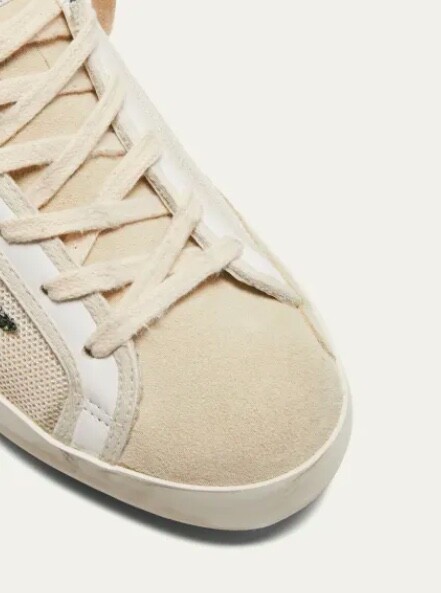 Pre-owned Golden Goose Superstar Leather Glitter Low-top Sneakers 4961 - Retail $625 In Buttercream/forest Green/taupe
