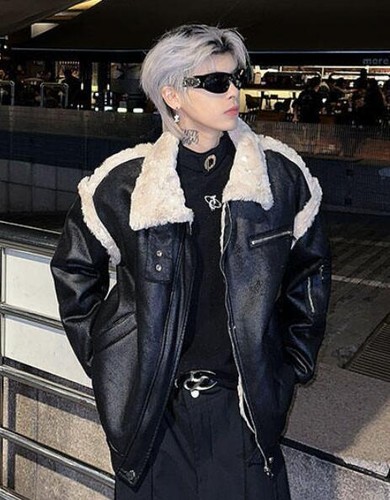 Men's Short Jacket Punk Gothic Black Faux Leather Jacket Fur