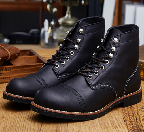 靴 Vintage leather work boots Mens Stylish Vintage High Top Round Toe Lace Up Leather Work